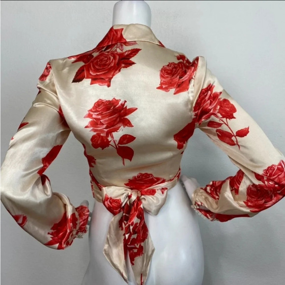 Meshki “NEW” Amos Rose Print Satin Wrap Shirt Size XXS - Picture 6 of 10